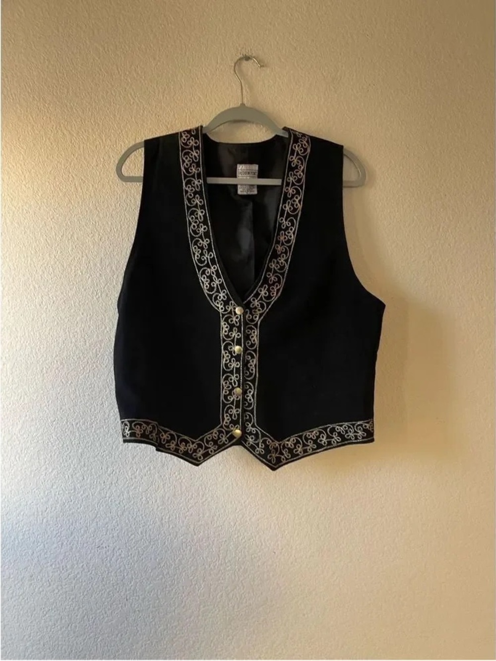 Black Embroidered V-Neck Womens Vest